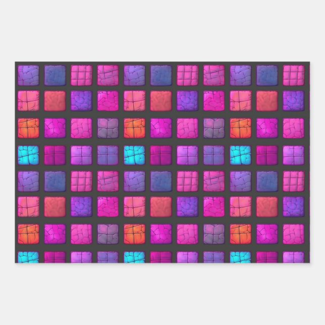 Cute Cracked Pink Mosaic Ceramic Tiles Pattern Wrapping Paper Sheet (Front)