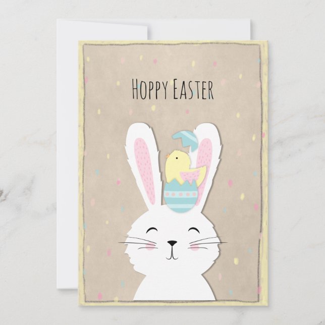 Cute craft style Easter bunny Holiday Card (Front)