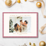 Cute Cranberry Red Plaid Custom Photo Christmas Holiday Card<br><div class="desc">Cute Cranberry Red Gingham Plaid Custom Photo Christmas Holiday Card</div>