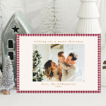 Cute Cranberry Red Plaid Two Photo Christmas Holiday Card<br><div class="desc">Send festive cheer with our Cute Cranberry Red Gingham Plaid Custom Two Photo Christmas Holiday Card! Featuring a classic plaid pattern and space for two of your favourite photos, this card adds a cosy, personalised touch to your holiday greetings. Perfect for sharing your holiday spirit and memories with friends and...</div>