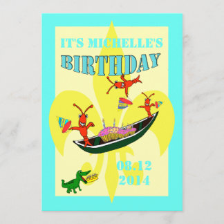 Cute Crawfish Alligator Pirogue Birthday Invitation