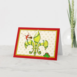 Cute Crawfish Fleur de Lis Christmas Greeting Holiday Card