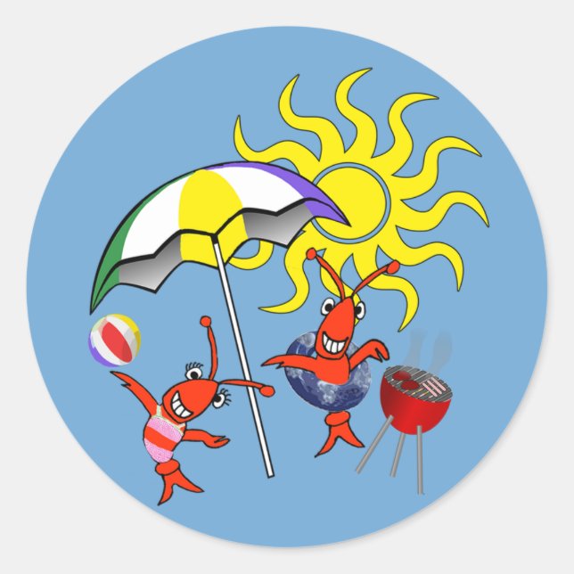 Cute Crawfish Lobster Summer Classic Round Sticker (Front)