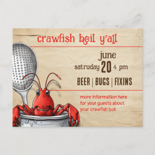 Cute Crawfish with Silver Pot and Slotted Spoon Invitation Postcard