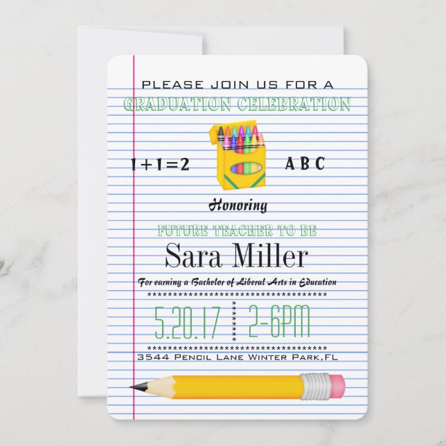 Cute Crayola Teacher Graduation Invitation (Front)
