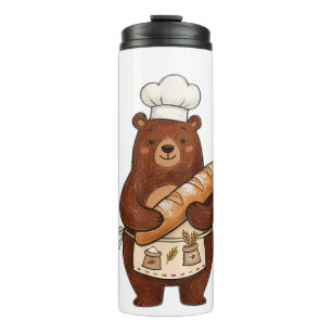 Cute Crayon Baker Bear with French Bread Chef T-Sh Thermal Tumbler