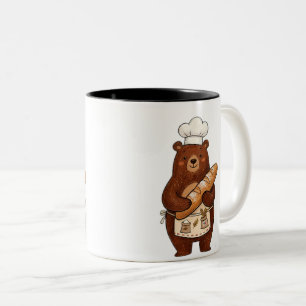 Cute Crayon Baker Bear with French Bread Chef T-Sh Two-Tone Coffee Mug