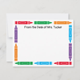 Cute Crayon Border Teacher Name Stationery Card