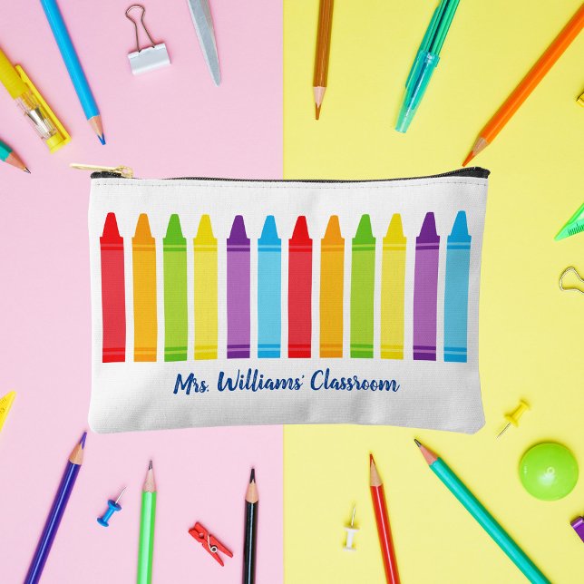Cute Crayon Elementary School Teacher Custom Accessory Pouch (Creator Uploaded)