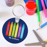 Cute Crayon Elementary School Teacher Custom Key Ring<br><div class="desc">A beautiful Teacher Appreciation Week or End of Year gift for a kindergartener to give to their elementary school teacher. Custom made with a name under the cute rainbow of crayons. An adorable keychain for a preschool teacher.</div>