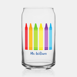 Cute Crayon Elementary School Teacher Personalised Can Glass