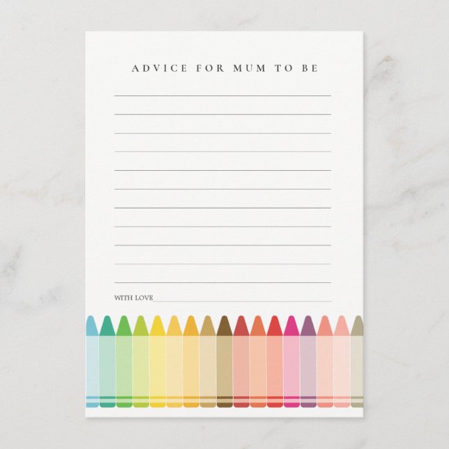 Cute Crayon Fun Rainbow Advice For Mum Baby Shower Enclosure Card (Front)