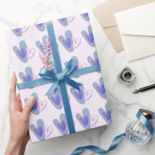 Cute Crayon Heart Blue Colour Theme Wrapping Paper
