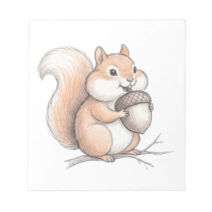Cute Crayon Squirrel with Acorn Hand Drawn Coffee Notepad