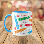 Cute Crayons & Apples Teacher's Name Coffee Mug<br><div class="desc">This design features cute, colourful crayons, red apples and the VIP teacher's name scattered throughout! Click the customise button for more flexibility in modifying/adding text! Variations of this design as well as coordinating products are available in our shop, zazzle.com/store/doodlelulu. Contact us if you need this design applied to a specific...</div>