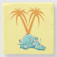 Cute Crazy Blue Elephant Laying Under Palm Trees
