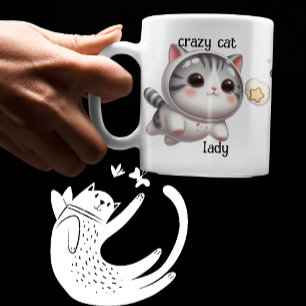 Cute Crazy Cat Lady Cute Space Cat on Rocketship  Mug