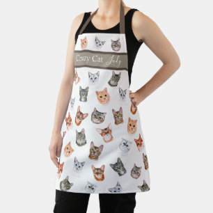 Cute Crazy Cat Lady Watercolor Simple Modern Apron