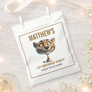 Cute Crazy Cheetah Farm Theme 1st Birthday Favour Bag