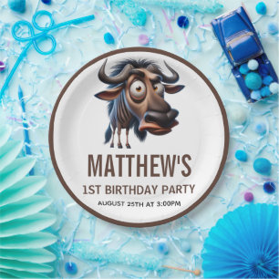 Cute Crazy Cheetah Farm Theme 1st Birthday Paper Plate