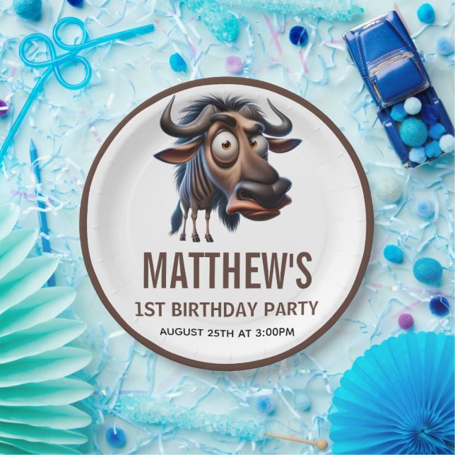 Cute Crazy Cheetah Farm Theme 1st Birthday Paper Plate (Party)