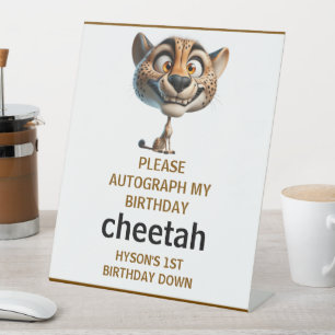 Cute Crazy Cheetah Farm Theme 1st Birthday Pedestal Sign