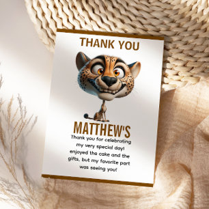 Cute Crazy Cheetah Farm Theme 1st Birthday Thank You Card