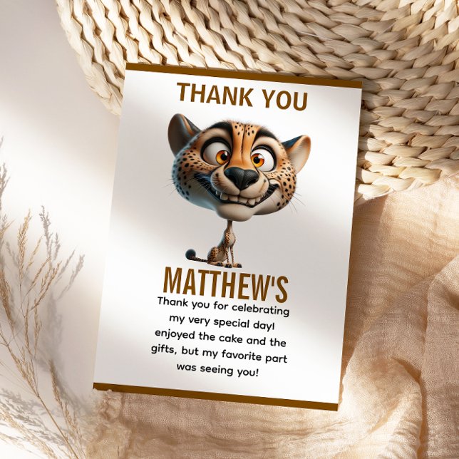 Cute Crazy Cheetah Farm Theme 1st Birthday Thank You Card (Cute Crazy Cheetah Farm Theme 1st Birthday Thank You Card)