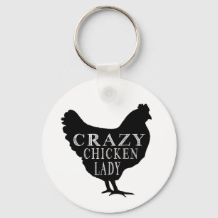Cute Crazy Chicken Lady Key Ring