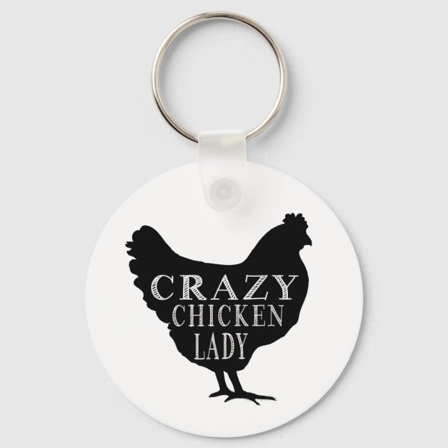 Cute Crazy Chicken Lady Key Ring (Front)