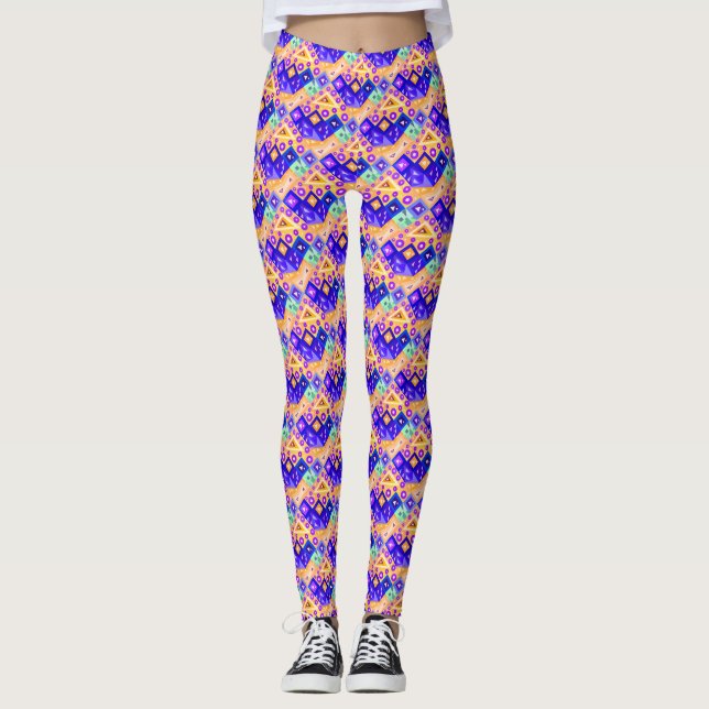 Cute crazy colourful triangles patterns leggings (Front)