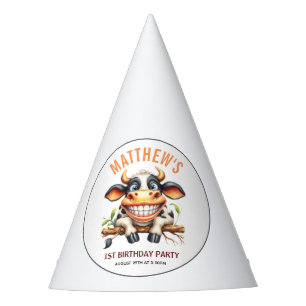 Cute Crazy Cow Farm Theme 1st Birthday Party Hat