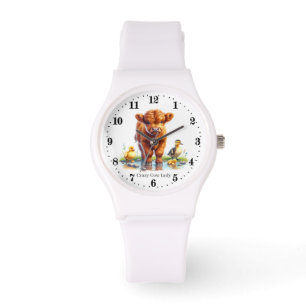 Cute crazy cow lady watch