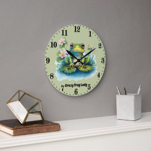 Cute crazy frog lady add text large clock