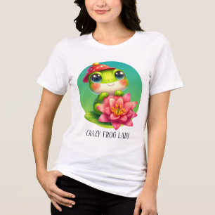 Cute crazy frog lady customisable Tri-Blend shirt