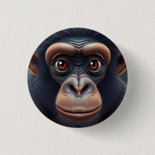 Cute Crazy Funny Chimpanzee Anime Portrait 3 Cm Round Badge