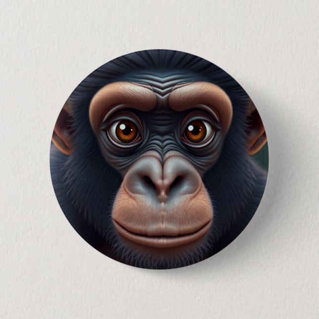 Cute Crazy Funny Chimpanzee Anime Portrait 6 Cm Round Badge (Front)