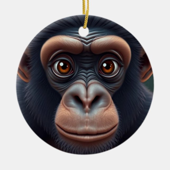 Cute Crazy Funny Chimpanzee Anime Portrait Ceramic Ornament (Front)