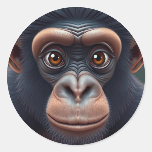 Cute Crazy Funny Chimpanzee Anime Portrait Classic Round Sticker (Front)