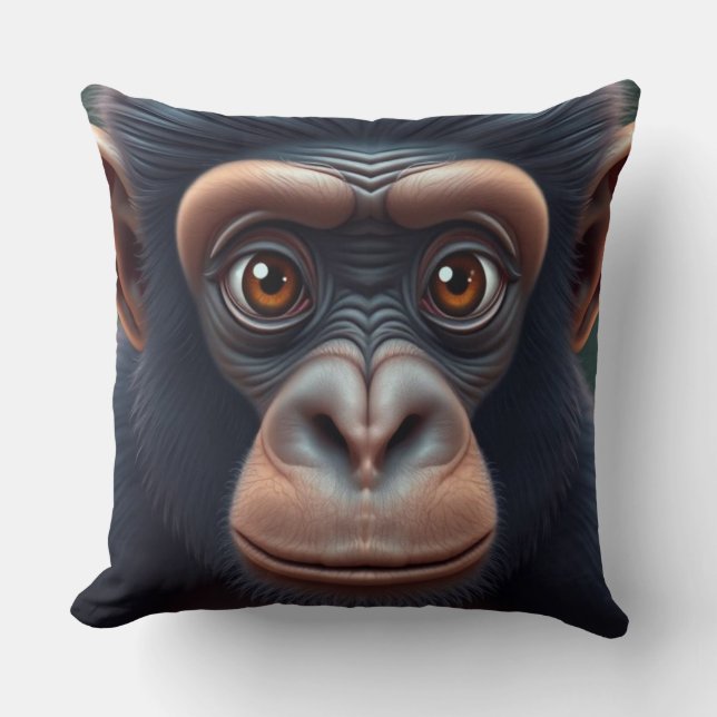 Cute Crazy Funny Chimpanzee Anime Portrait Cushion (Front)