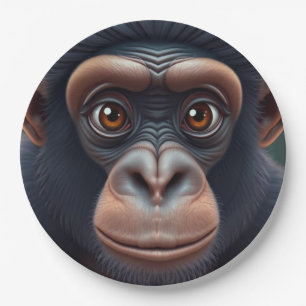 Cute Crazy Funny Chimpanzee Anime Portrait Paper Plate
