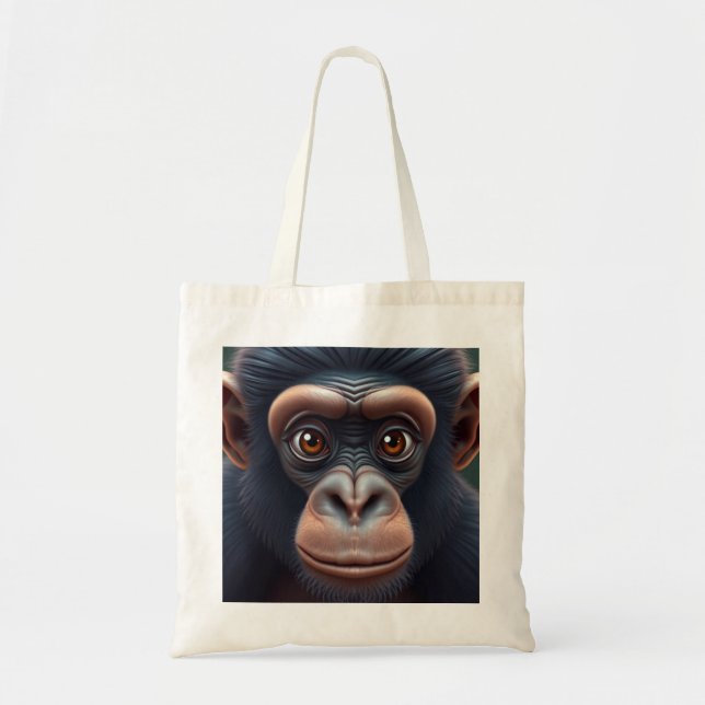 Cute Crazy Funny Chimpanzee Anime Portrait Tote Bag (Front)