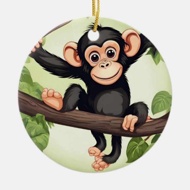 Cute Crazy Funny Chimpanzee Cartoon Ceramic Ornament (Front)