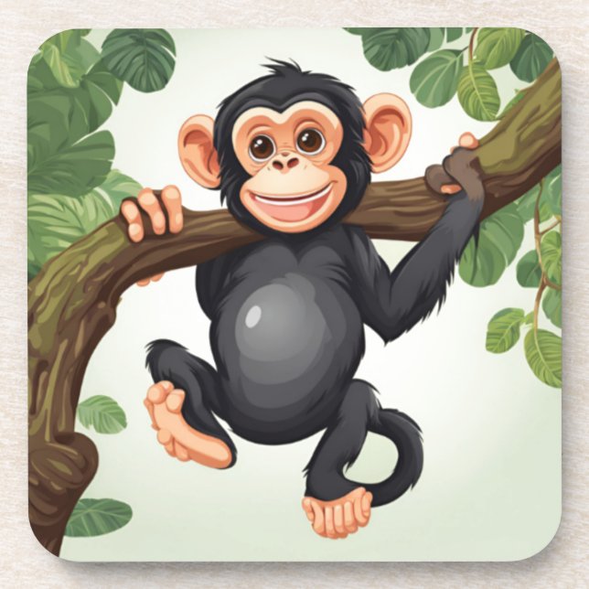 Cute Crazy Funny Chimpanzee Cartoon Coaster (Front)