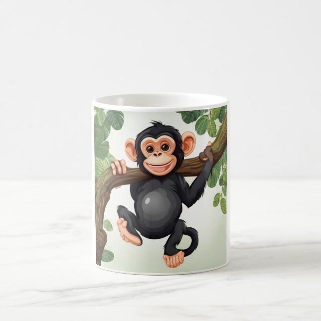 Cute Crazy Funny Chimpanzee Cartoon Coffee Mug (Center)