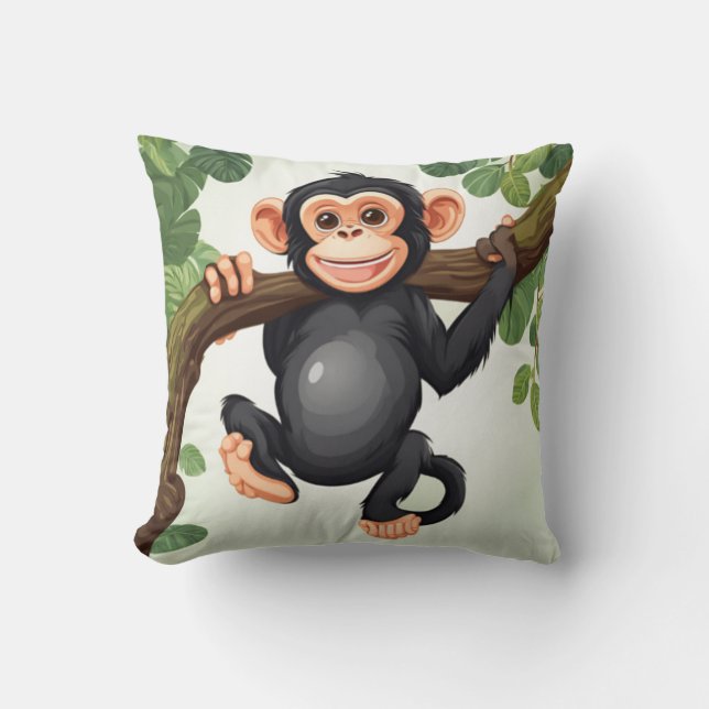 Cute Crazy Funny Chimpanzee Cartoon Cushion (Front)