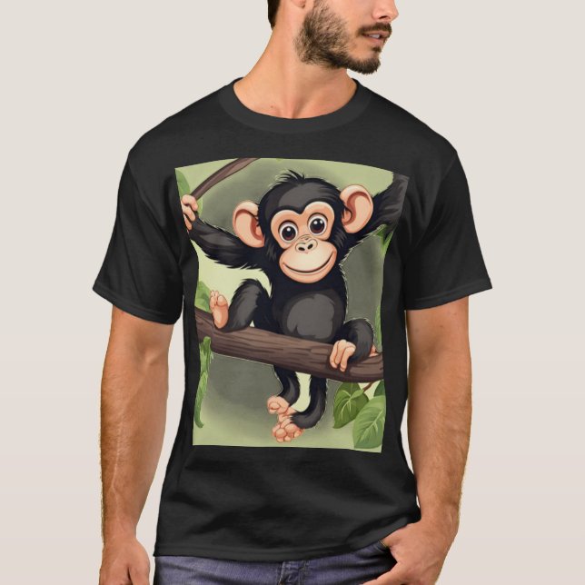 Cute Crazy Funny Chimpanzee Cartoon T-Shirt (Front)
