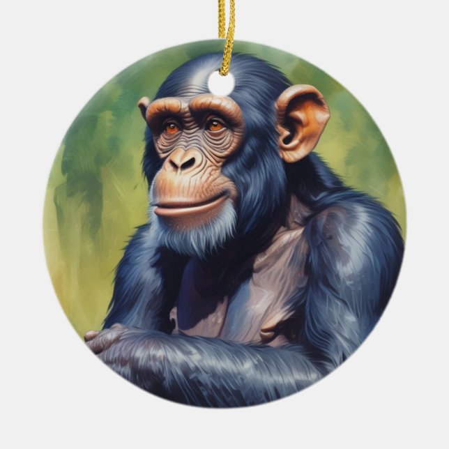 Cute Crazy Funny Chimpanzee  Ceramic Ornament (Front)