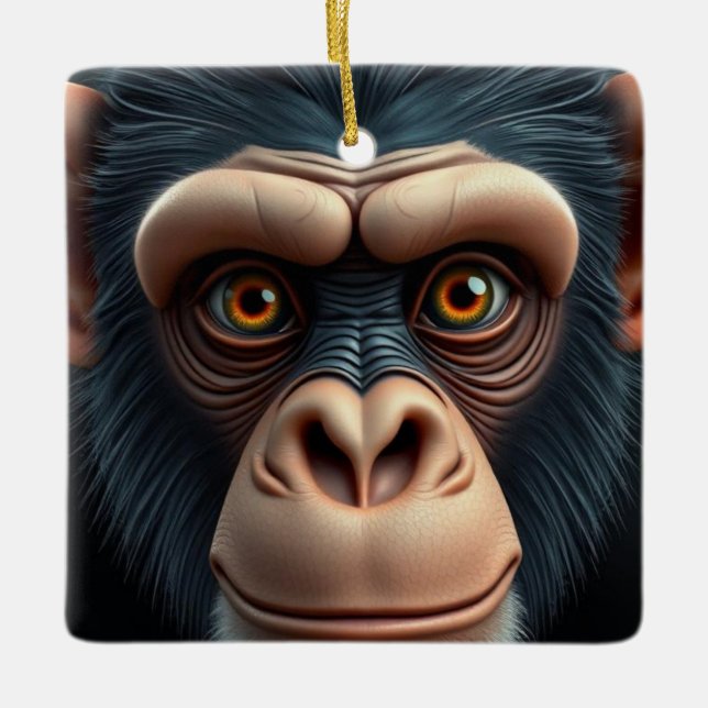Cute Crazy Funny Chimpanzee  Ceramic Ornament (Front)