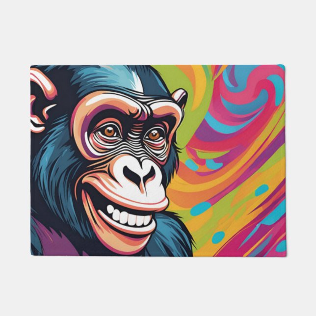 Cute Crazy Funny Chimpanzee  Doormat (Front)